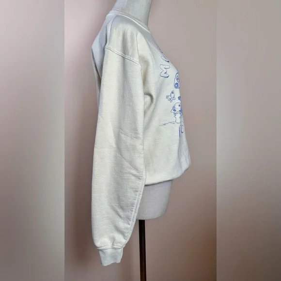 Urban Outfitters Mushroom Girl Graphic Sweatshirt Cream Blue Cottagecore Top - Picture 5 of 9